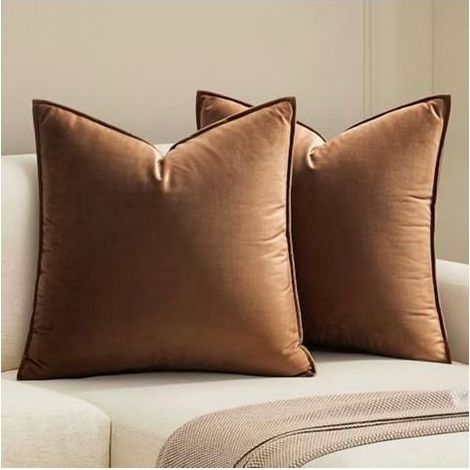 Pack di due federe decorativi velluto marrone, cuscini morbidi, cuscini quadrati di colore solido, adatto per divani, camera da letto, parcheggio, 18 x 18 pollici (45 x 45 cm). (1/5)
