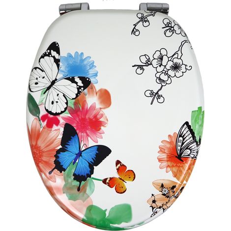 Sedile wc copri vater universale frizionato fantasia in mdf chiusura rallentata fantasia butterfly - confezione 1