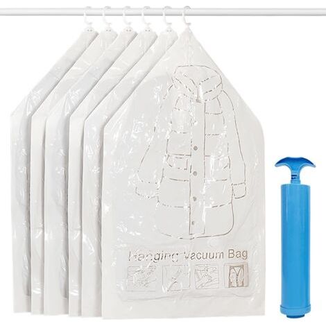 QORVA-Sacs de rangement suspendus sous vide (110 x 70 cm) avec pompe manuelle. Gain de place de 75 % pour les manteaux et les robes. Rangement saisonnier à l'abri de la poussière. Pompe manuelle inclu