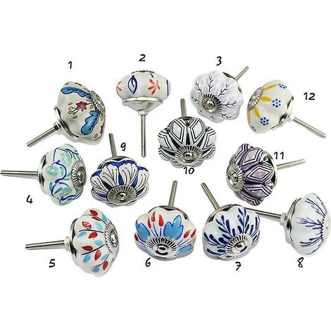 jeu De 12 Poignes De Placard En Cramique Colore (1/5)