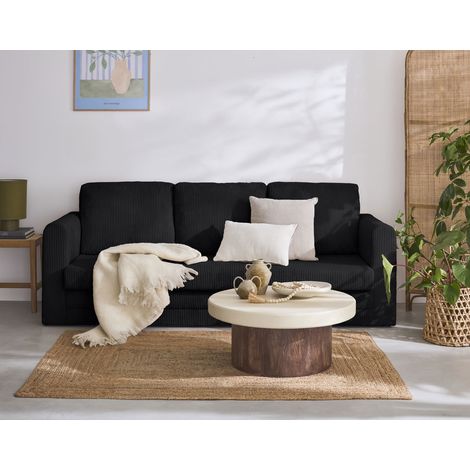 Marilia - 3-sizter sofa - schlaffunktion déplimousse - aus cordstoff - schwarz