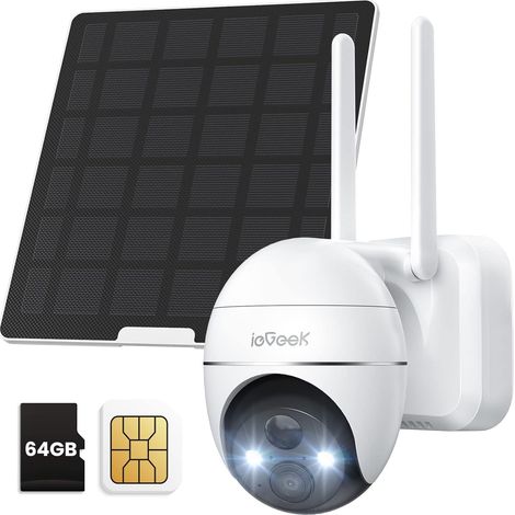 Caméra de sécurité extérieure 4G LTE iegeek (réseau cellulaire), avec carte SIM et carte mémoire 64Go, système de télévision en circuit fermé (TVCC) solaire sans fil (sans WiFi), 2K et panoramique 360 (1/5)