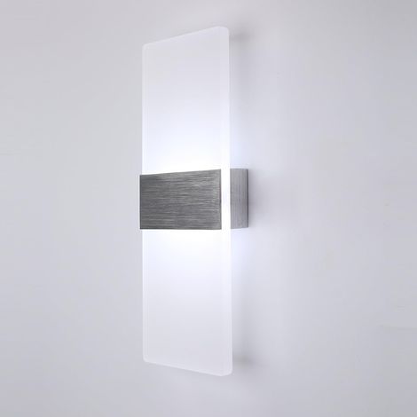 Aplique de pared LED de interior de 12 W, blanco frío 6000 K, 750 lúmenes, AC230 V, moderno aplique de pared acrílico, blanco para sala de estar, dormitorio, comedor, pasillo, escalera. (1/5)