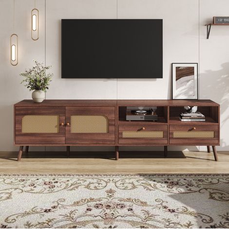 Mobile TV 200 x 37 x 49,5 cm, 2 ante in rattan, 2 cassetti, marrone OKMYHOME (1/5)