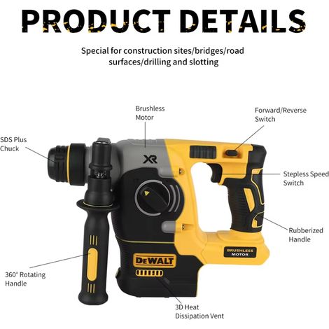 DEWALT DCH273 Marteau perforateur SDS-Plus sans balais 18V/20V MAX poignée en L LED, outil seul sans batterie (1/4)