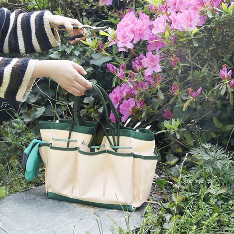 Sac de jardin à outils 1-poche Toile Oxford résistant Grand sac de rangement pour outils de jardinage avec 9 compartients Taille 47x26cm Cadeau pour jardinier (1/5)