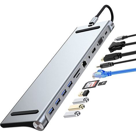 Applicable USB C Hub, 11 in 1 Aluminum Type C Hub Adapterr with ethernet USB-C PD (40 Gbps), 4K HDMI, USB-C Data, SD/Micro Card Reader, USB 3.0-Compatible with 2020/2018 MacBook Air, MacBook Pro - TD- (1/5)
