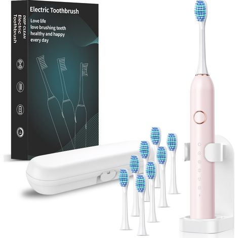 Brosse à dents électrique rechargeable avec 8 têtes de brosse, un support pour brosse à dents et un étui de voyage  6 modes de nettoyage (1/5)