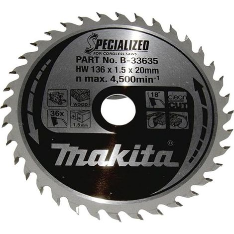 Makita Specialized Lama di Sega Circolare per Legno 136 mm Diametro 20 mm Foro 48 Denti T.C.T. colore Nero