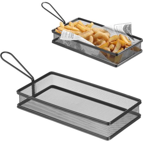 Cesta para servir patatas fritas, con asa, color negro, 255 x 153 x 45 mm - Hendi 425657 (1/4)