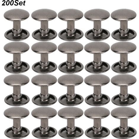 Lot de 200 rivets à double tête, clous ronds, boutons en fer pour jeans, chaussures, sacs et vêtements en cuir, 10 x 10 mm, noirs (1/5)