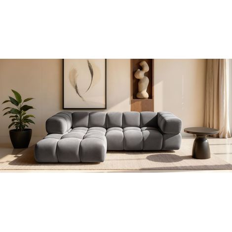 Ecksofa Designersofa BLANCHE in Stoff Bluvel Grau Ottomane Links