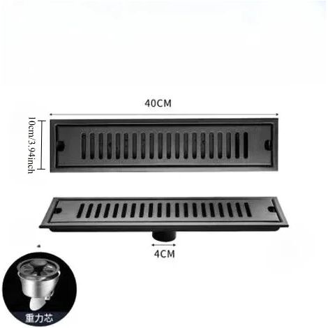 (10cmx40Cm middle)Bathroom shower floor drain, household and hotel long strip floor drain, 304 stainless steel black floor drain (1/4)
