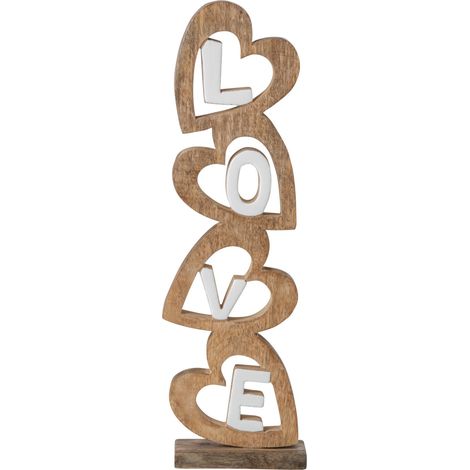 Mot Déco à Poser Cœurs "Love" 52cm Naturel & Blanc (1/3)