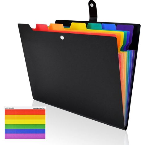 Classeur à soufflets, classeur coulissant, 7 compartiments, plateau pour factures/reçus avec intercalaires de couleur, organiseur de bureau, format A4, rangement de documents