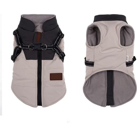Manteau d'hiver pour chien avec harnais et sangle de poitrine, coupe-vent et imperméable, chaud, avec bandes réfléchissantes pour chiens de petite, moyenne et grande taille, tels que les chihuahuas et (1/5)