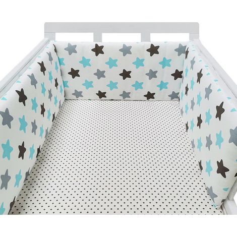 (Étoiles bleues et grises) Tour de lit, barrière de lit en coton pour nouveau-né, lit non inclus. (1/5)