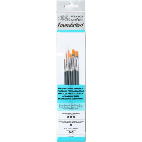 Winsor&Newton - Foundation 6 Pennelli Acquarello - Round 1,5,6 - Filbert 2 - Flat 3,4 (1/4)