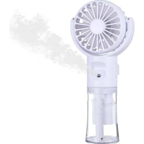Ventilateur électrique portable avec brume d'eau, mini ventilateur à main USB rechargeable avec 4 vitesses, petit ventilateur à main alimenté par piles pour vacances, bureau, extérieur, accessoires de (1/5)