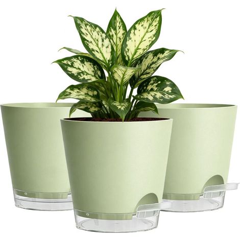 3er Set Pflanztöpfe mit Bewässerungssystem 15cm Salbeigrün (1/5)