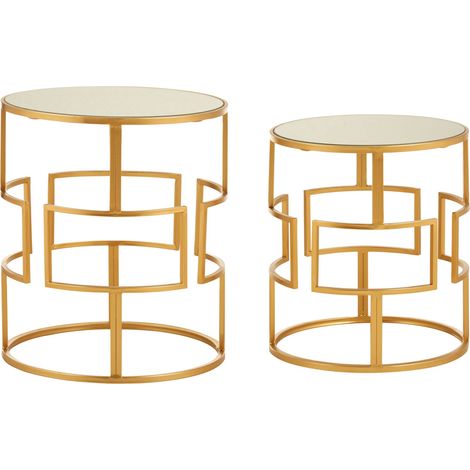 Premier Housewares Avantis Set of 2 Gold Metal/Round Side Tables (1/5)