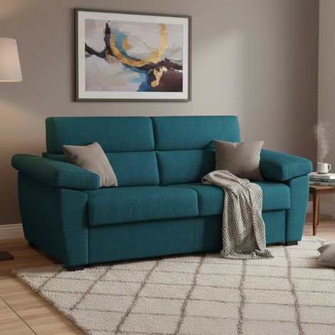 Divano Letto 3 Posti Pacecos, Sfoderabile, Contenitore Made in Italy, Lavabile, 225x95 cm Azzurro (1/5)