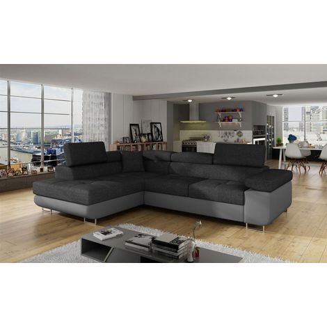 Ecksofa Schlafsofa SARRA Stoff Soft- Inari Grau-Dunkelgrau Ottomane Links (1/5)