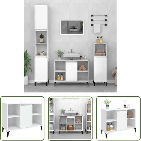 The Living Store Waschbeckenunterschrank Weiß 80x33x60 cm Holzwerkstoff - Waschbeckenunterschrank - Badezimmermöbel - Holzwerkstoffschrank - Weißer Schrank - Spiegelschrank (1/5)