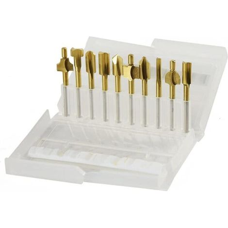 Set di 10 frese professionali in acciaio rapido per legno, ABS, acrilico, PVC, gambo da 3 mm (1/4)