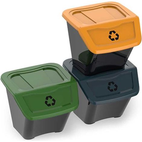 SET 3 PZ PATTUMIERA ECOBIN PER RACCOLTA DIFFERENZIATA Lt. 30x3 39x39 cm x h.33 cm