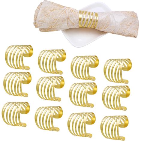 Lot de douze ronds de serviette dorés en métal réutilisables pour mariage et banquet décoration de table élégante et raffinée