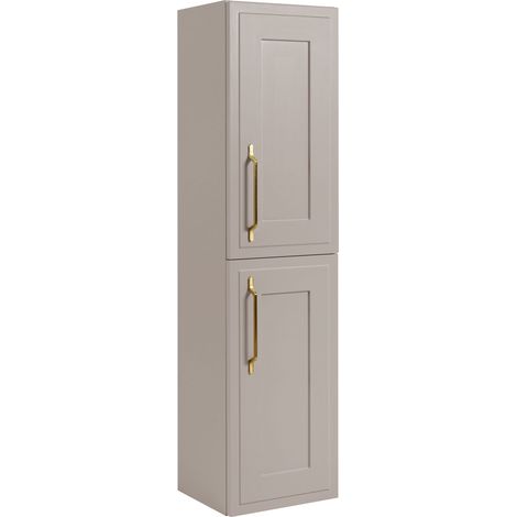 Furnidea - Meuble colonne suspendu de salle de bain CLASSIC cachemire 35 x 136 cm - 2 portes, façades fraisées (1/5)