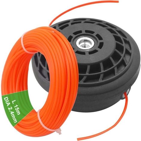 Tête de coupe universelle filetée à gauche M10 x 1,25 - Avec ligne ronde en nylon de 2,4 mm x 15 m - Conception durable pour débroussailleuses - Facile à installer et à utiliser.