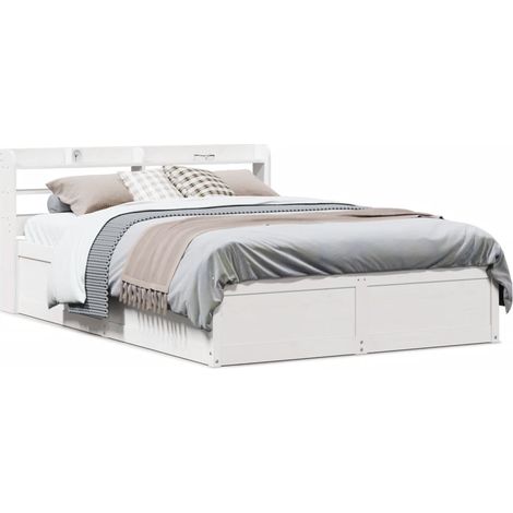 Estructura de cama con cabecero madera pino blanco 135x190 cm vidaXL (1/5)