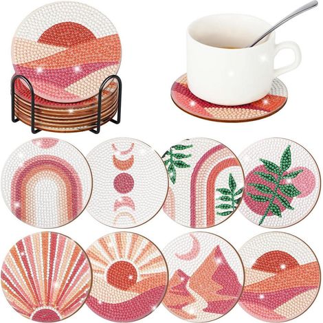 Diamond Painting Untersetzer Set 8 Stück, DIY Bastelset mit Zubehör, rutschfest