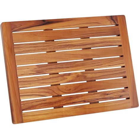Caillebotis de Douche 61 x 45 cm - en Bois de Teck - Résistant à l’Humidité, Anti-Moisissures - Tapis de Salle de Bain Rectangulaire - Intérieur, Extérieur - Antidérapant - CB6145 (1/5)
