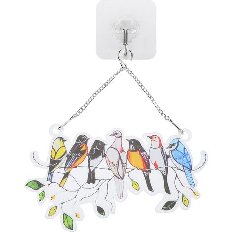 Oiseaux suspendus à un fil de fer, panneau de verre, attrape-soleil, à suspendre avec une chaînette, cadeau pour les amoureux des oiseaux, plaque irrégulière 21 x 12 cm (1/5)