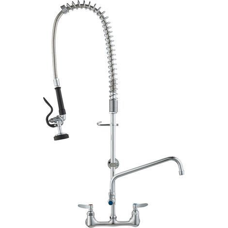 VEVOR Grifo Comercial con Rociador de Preenjuague, 91,44 cm de Altura, 20,32 cm de Centro, Caño Oscilante, Grifo para Fregadero de Cocina de Montaje en Pared, Dispositivo Construido en Latón