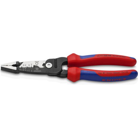 KNIPEX 13 72 200 ME Alicate de electricista multifunción modelo métrico con mangos multicomponentes Negro atramentado 200 mm