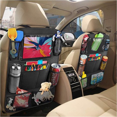 Lot de 2 supports universels pour iPad pour siège arrière de voiture, plusieurs compartiments, noir (1/5)