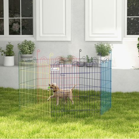 Recinto modulare in metallo per cuccioli con chiusura Ø120 x 60H cm multicolore OKMYHOME (1/5)