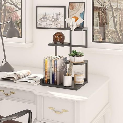 étagère de Bureau en Bois, Présentoir de Rangement, Organisateur de Tablette étagère avec Cadre en métal pour, Livres, Plantes, Jouets, 31 x 24 x 44,5 cm, Noir HSR007B (1/3)
