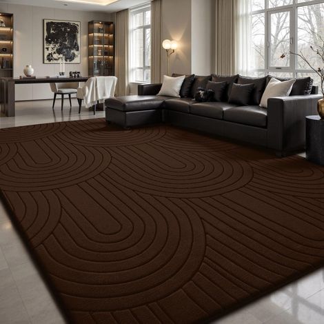 Tapis de Salon, 140x200cm, 3D à Motif Semi-Circulaire, Brun, Lavable, Moelleux, antidérapant, pour Chambre à Coucher, Chambre d'enfant (1/5)