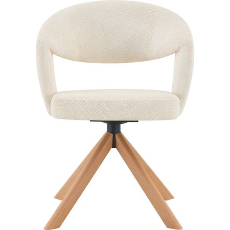 Set de 2 sillas giratorias retro de tejido color marfil con patas de madera, altura 81,5 cm (1/5)