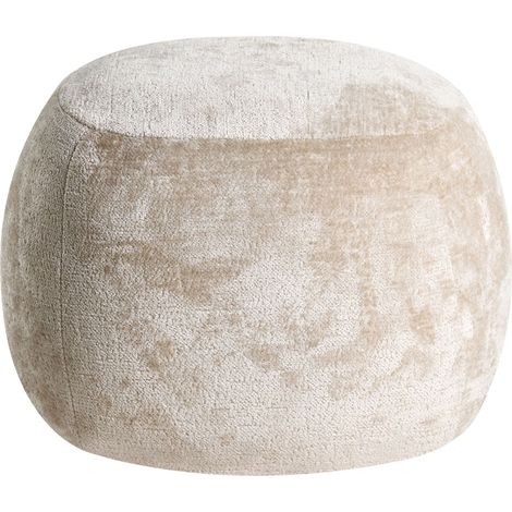Footstool Beige Chenille Round Pouffe Upholstery Glam Ottomane Living Room Furniture BARRON