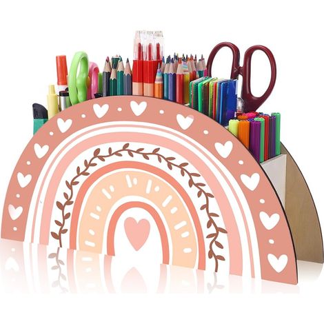 pot a crayon, Pot à crayons pour enfants, Arc-en-ciel, Organiseur de bureau, Organiseur de bureau, Organiseur de bureau, En bois, Organiseur de bureau, Arc-en-ciel(Cœur rose) (1/5)