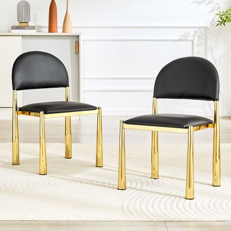 Set di 2 sedie da pranzo moderne, sedia imbottita con schienale semicircolare, sedia da cucina in PU e gambe in metallo, Solo sedie incluse, nessun tavolo, altezza 80 cm, elegante e robusta (1/5)