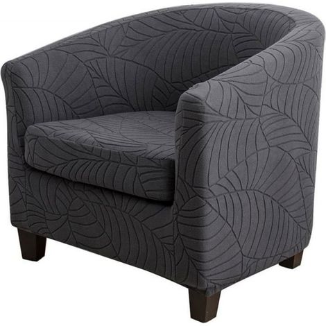 Housse De Canapé Jacquard Feuille, Housse De Protection Pour Fauteuil De Club - Très Extensible - Amovible Et Lavable - Gris Foncé (1/4)