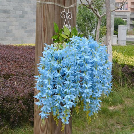2Pcs Bunch Soie Plantes Suspendues Artificielle Lilas Fleur Guirlande Décor Bleu (1/5)