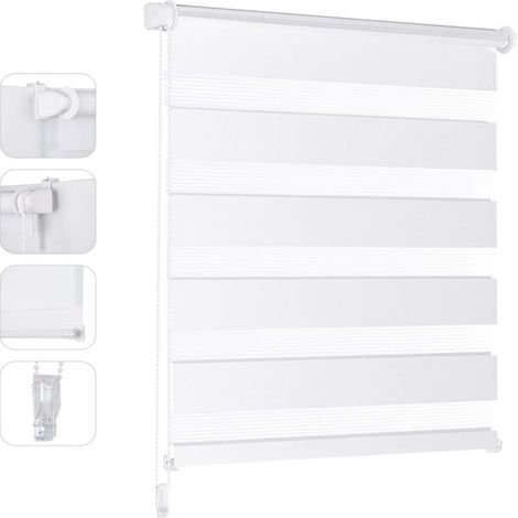 Set de 2 volets roulants jour et nuit double tissu sans perforation 45x150cm Protégez votre intimité rideaux (1/5)